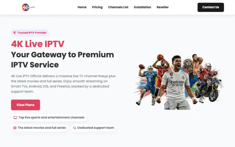 4K Live IPTV homepage at www.4kliveiptvstore.com