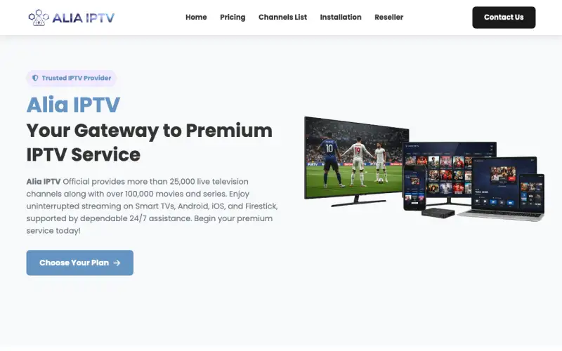 Alia IPTV homepage at www.aliaiptv.com