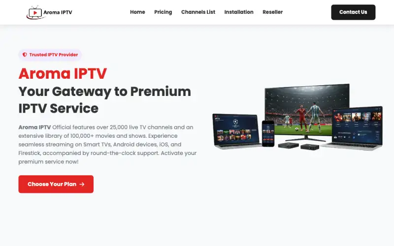 Aroma IPTV homepage at www.aromaiptvi.com