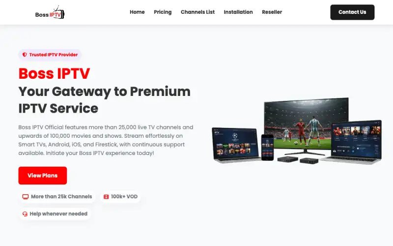 Boss IPTV homepage at www.bossiptvstore.com