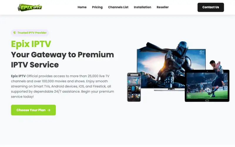 EPIX IPTV 4K homepage at www.epixiptv4k.com