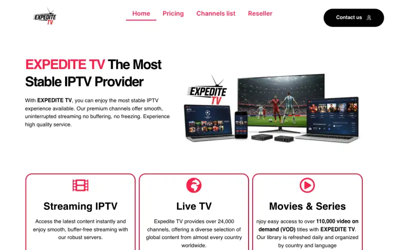 Expedite TV homepage at expeditetv.store