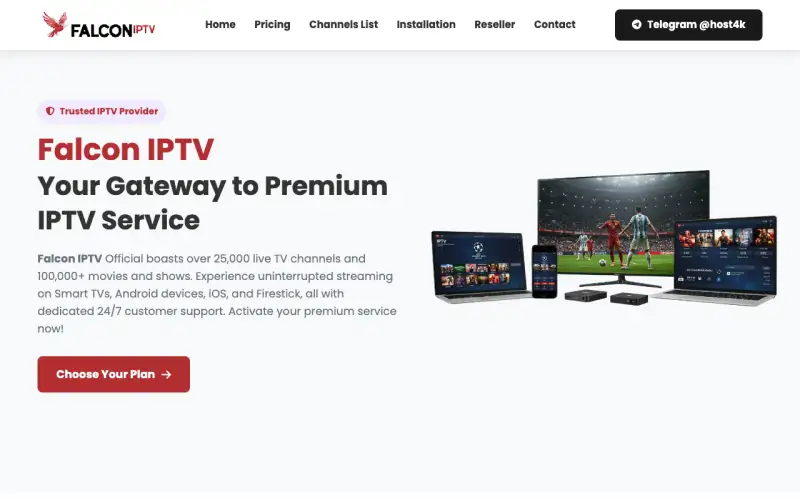 Falcon IPTV homepage at tv.falconiptvi.com