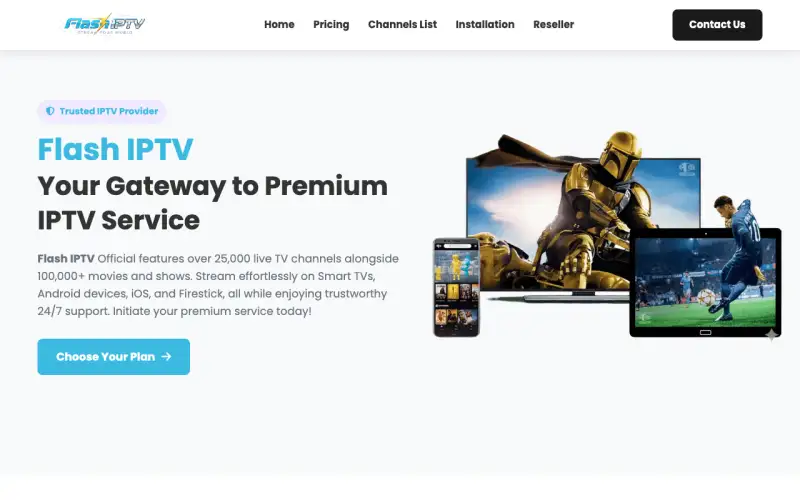 Flash IPTV homepage at www.flashiptvi.com