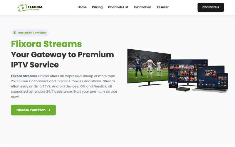 Flixora Streams homepage at www.flixorastreams.com