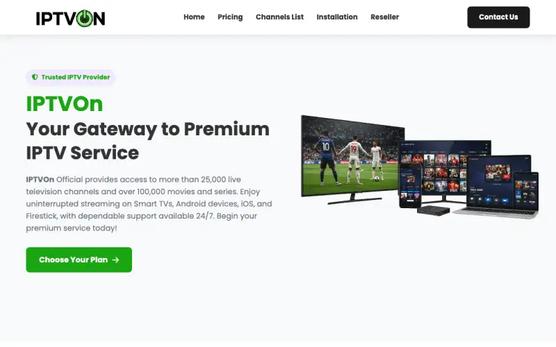 IPTV On 1 homepage at iptvon1.com