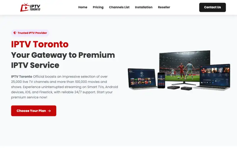 IPTV Toronto HD homepage at www.iptvtorontohd.com