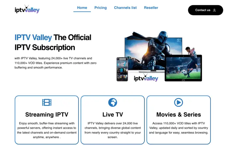 IPTV Valley homepage at www.iptvvalley.store