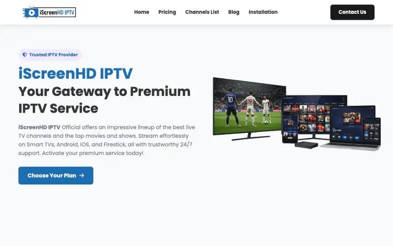 iScreen HD IPTV homepage at tv.iscreenhd-iptv.com