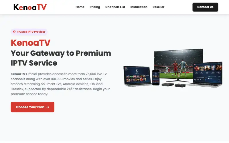 Kenoa IPTV homepage at www.kenoaiptv.com