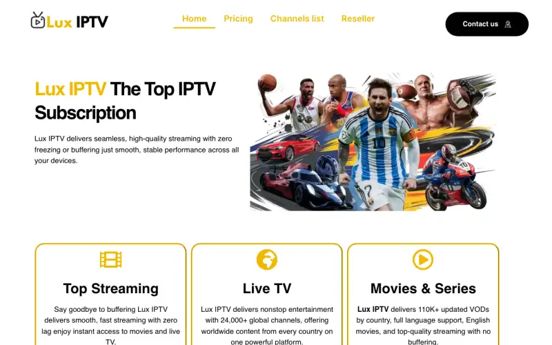 Lux IPTV homepage at ww1.luxiptvi.com