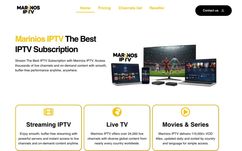 Marinios IPTV homepage at www.mariniosiptv.org