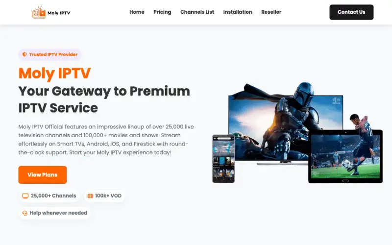 Moly IPTV homepage at molyiptvi.com