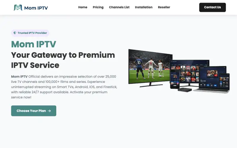 Mom IPTV homepage at www.momiptvshop.com