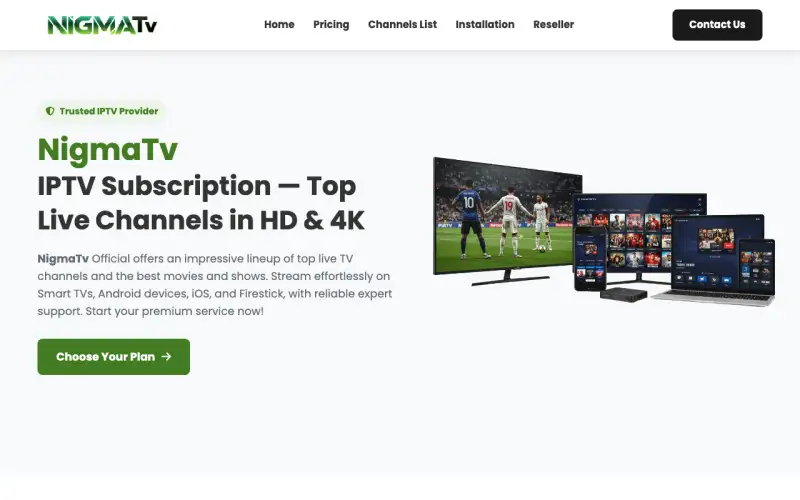 Nigma TV IPTV homepage at www.nigmatviptv.com