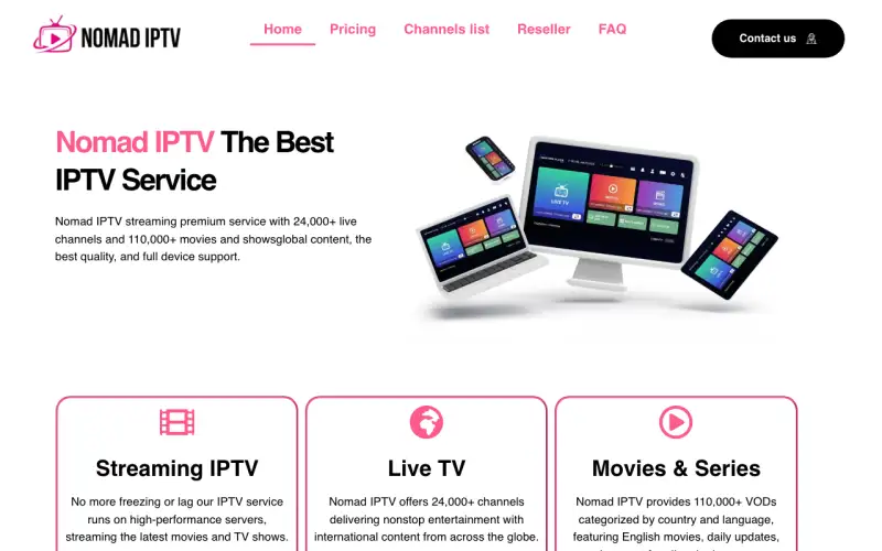 Nomad IPTV Official homepage at www.nomadiptvofficial.com