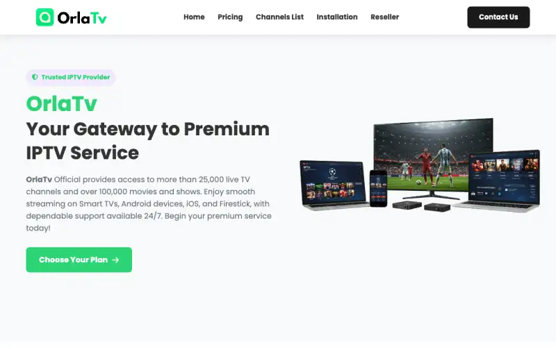 Orla TV 4K homepage at www.orlatv4k.com