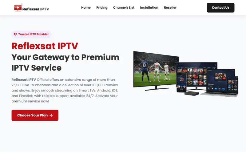 ReflexSat IPTV homepage at www.reflexsatiptv.com