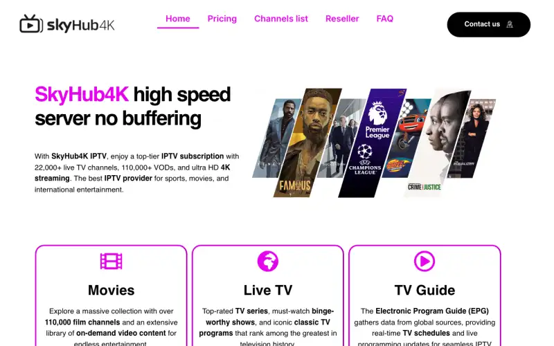 SkyHub 4K homepage at ww3.skyhub4k.org