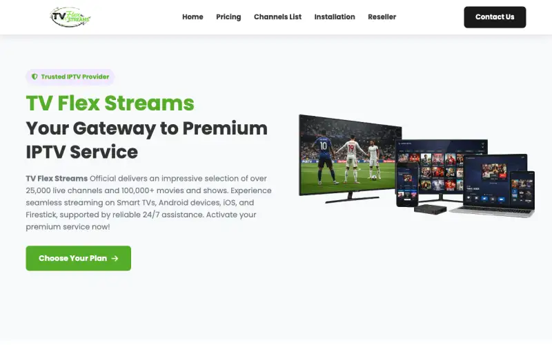 TV Flex Streams homepage at www.tvflexstreams.com
