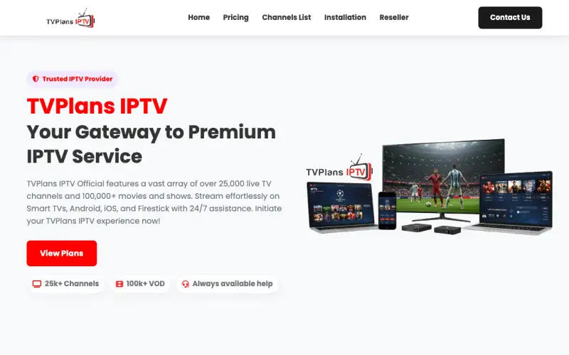 TV Plans IPTV Store homepage at www.tvplansiptvstore.com