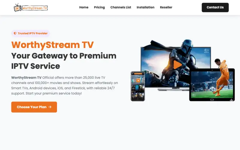 WorthyStream TV homepage at www.worthystreamtv.com
