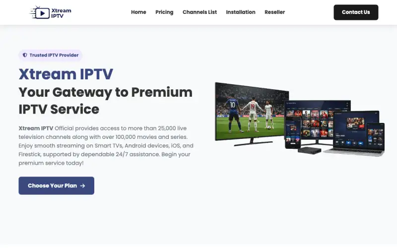 Xtream View IPTV homepage at www.xtreamviewiptv.com