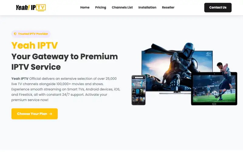 Yeah IPTV Official homepage at www.yeahiptvofficial.com