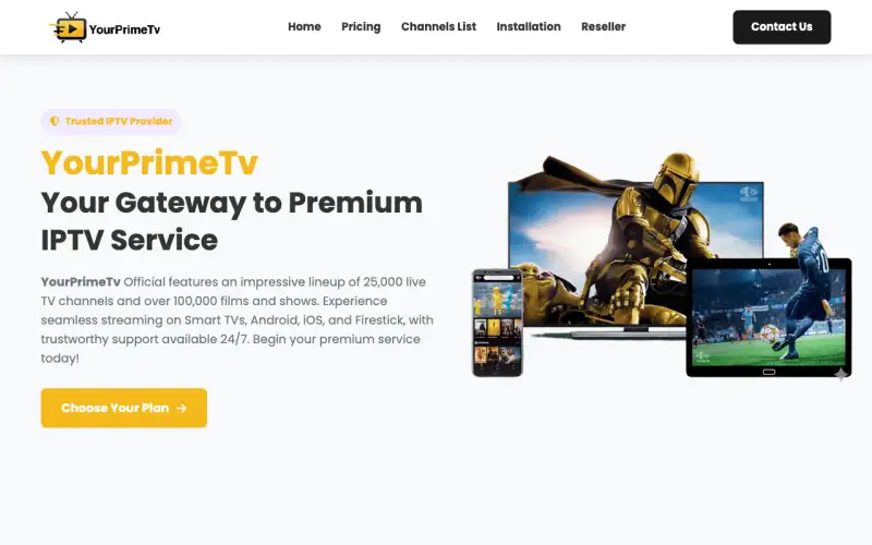 YourPrime TV 4K homepage at www.yourprimetv4k.com